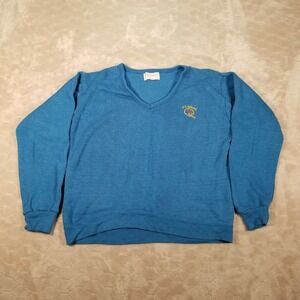 VTG 60s/70s Creslan Rayon V-Neck Sweater USA Made Sz Lg Embroidered